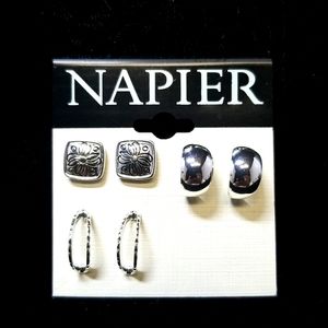 Napier Womens Silver Toned Small Beyonce Rihanna Inspired Stud Earring Set of 3
